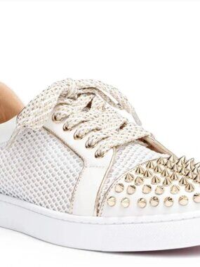 CHRISTIAN LOUBOUTIN Vieira light gold leather spike sneakers - size 39